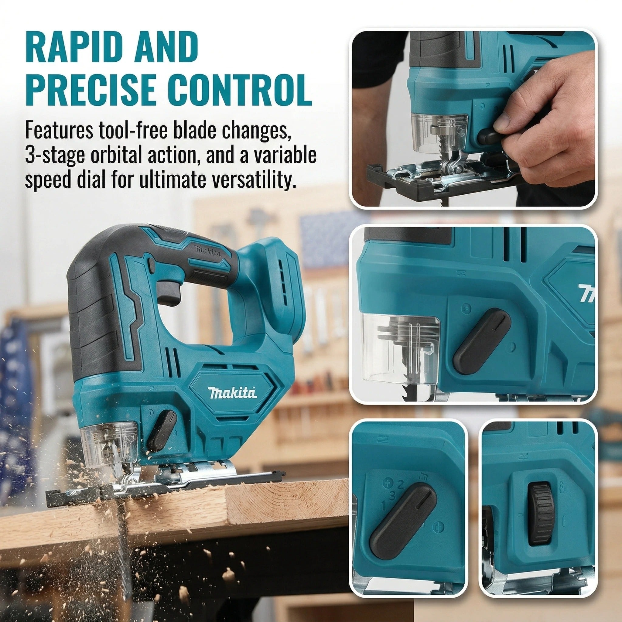 21V 300W Machine à couper le bois sans pinces Sciage électrique sans fil avec lame réglable Woo
