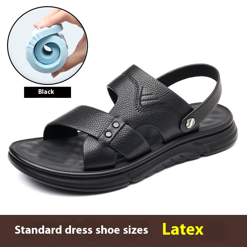 Chaussures de plage en cuir véritable respirant pour hommes Casual Soft Bottom Moyen-âge et personnes âgées