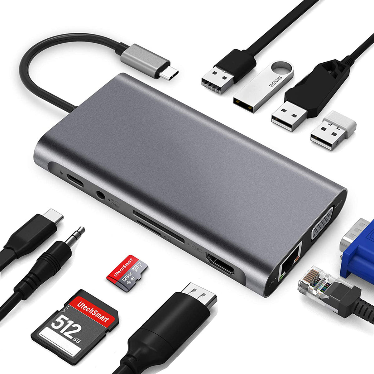Type-c Station d'accueil 11-en-un avec la carte réseau Hdmi convertisseur tout-en-un