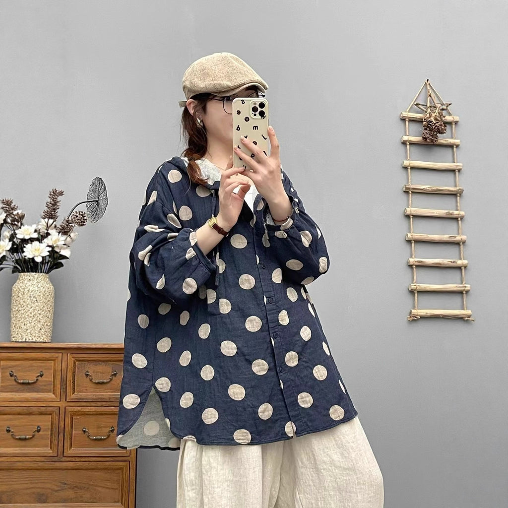 Femmes Cardigan Hoodie avec imprimé Polka-Dot