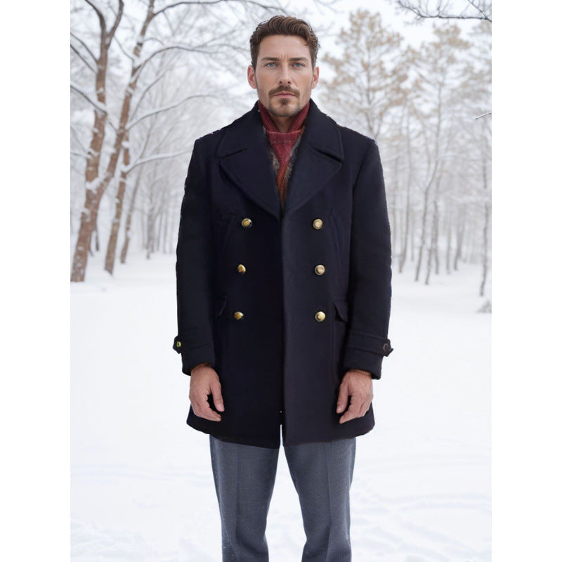 Manteau de laine à manches longues pour hommes style britannique