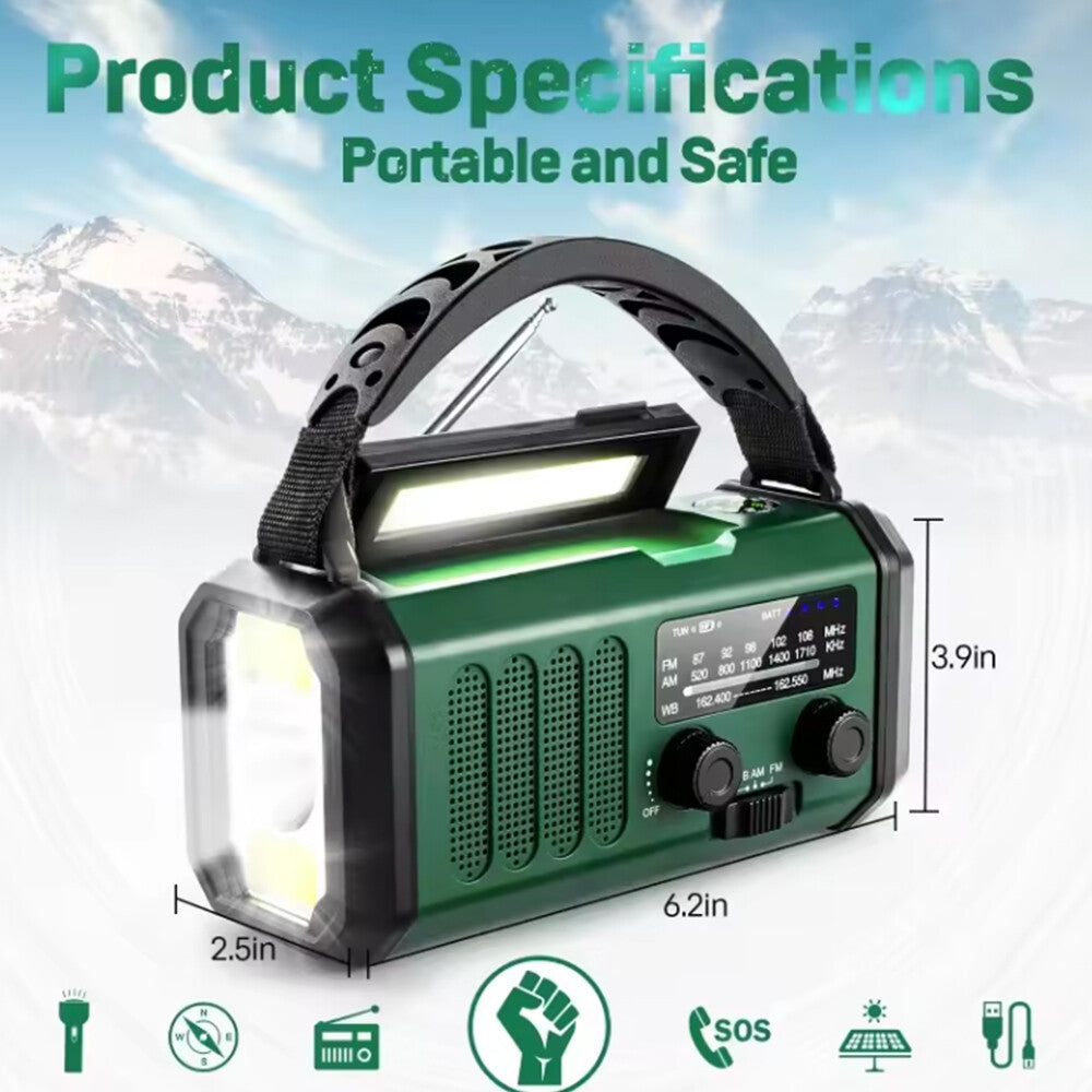 10 0 0 0mAh Vent vers le haut de la radio solaire Cran d'urgence FM AM USB Chargeur Led Torch UK