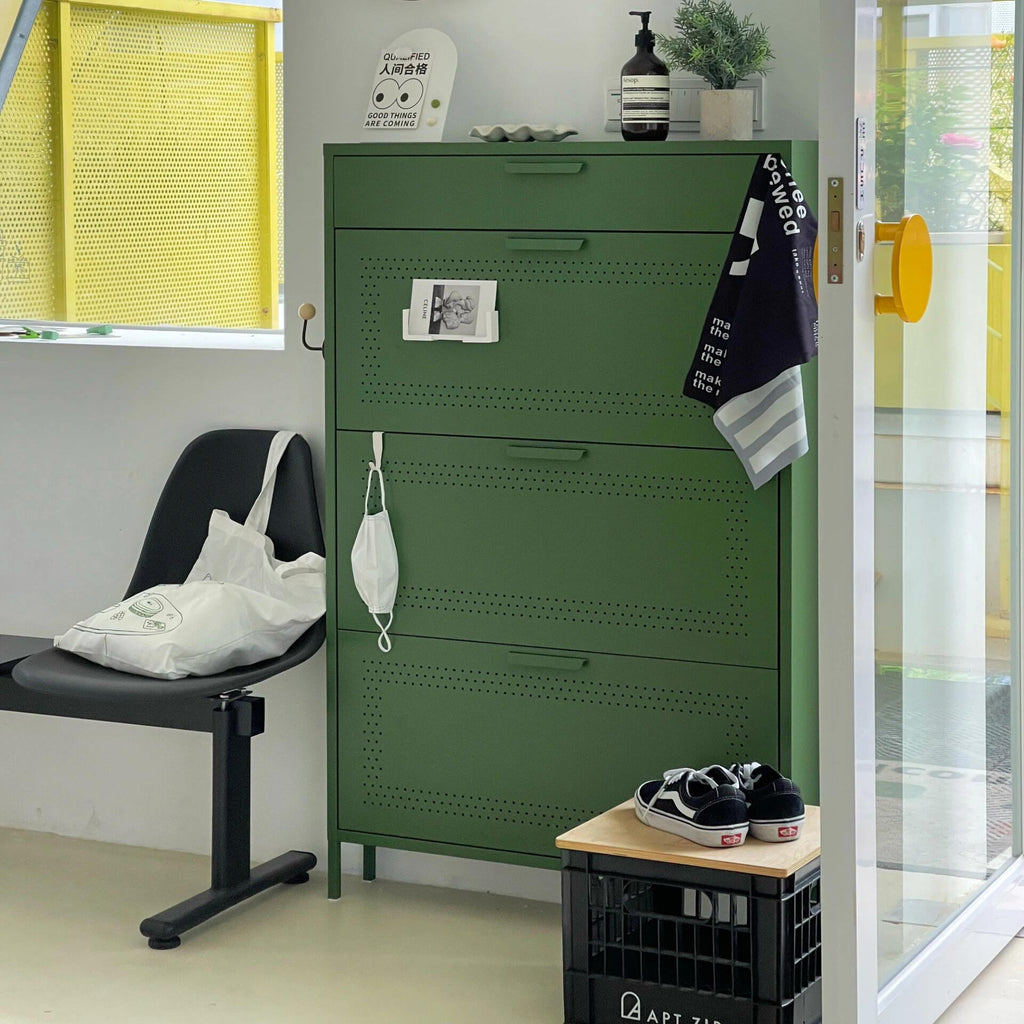 Armoire à chaussures ultra-fine en acier de style crème