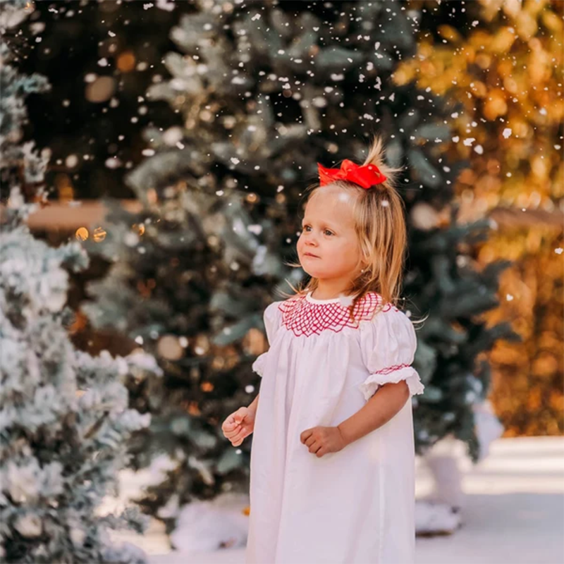 Bébé bébé fille Valentine robe de jour Dentelle courte manches rond Col blanc avec broderie rouge
