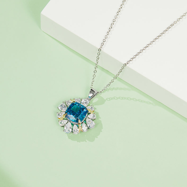 S925 Collier de pierre gemme en argent 4g créé en laboratoire