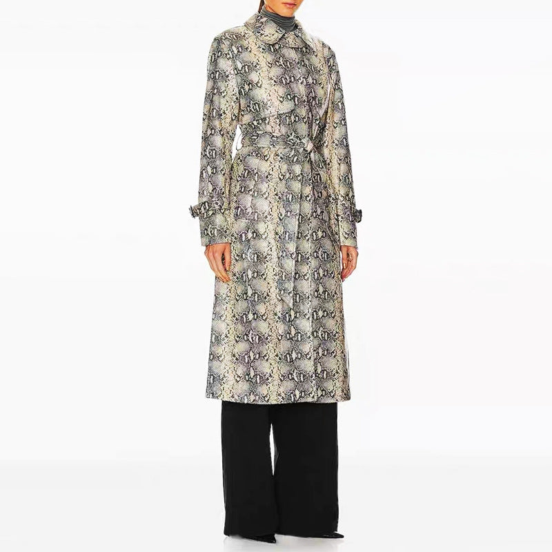 Manteau à tranchée longue en cuir faux