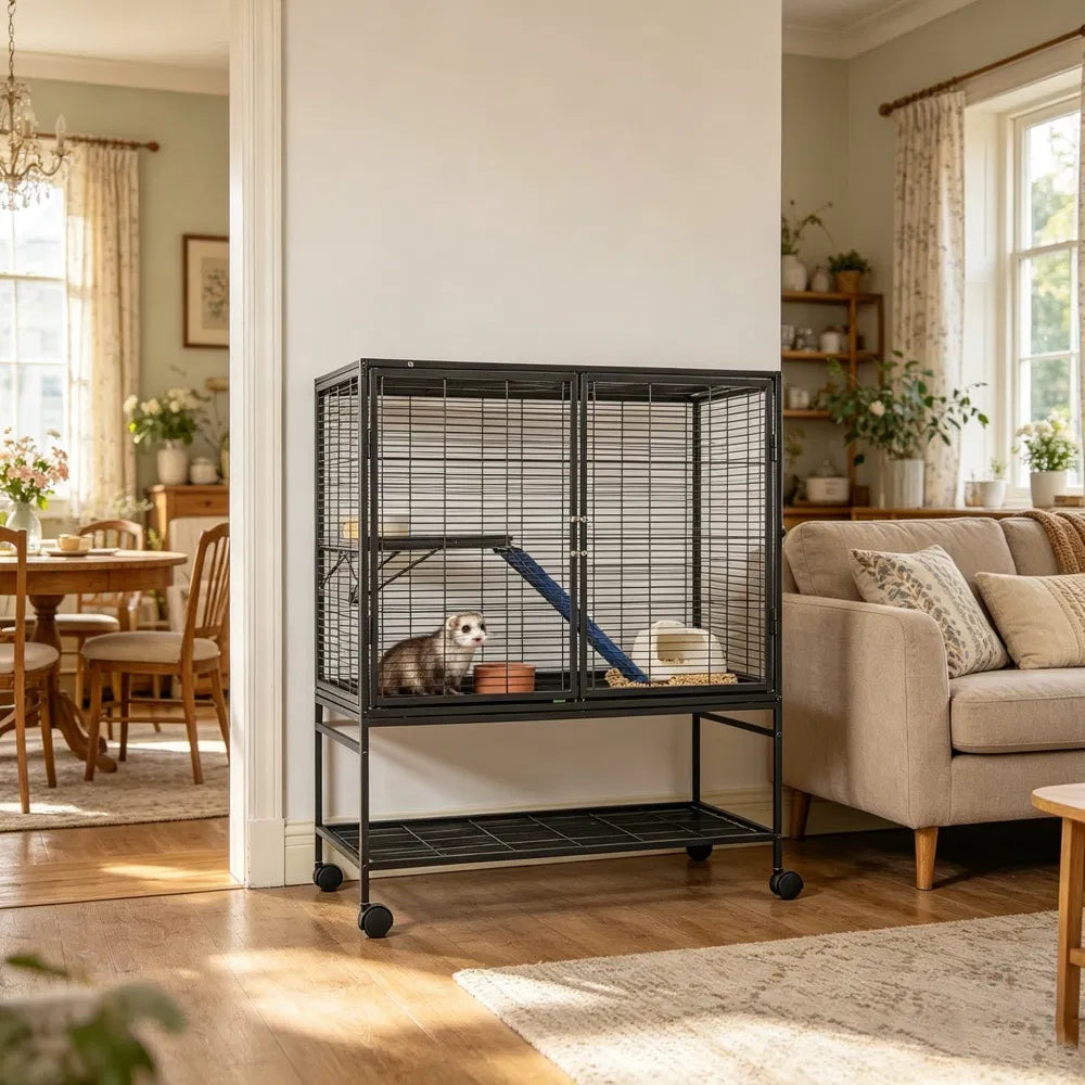 Cage animal avec antidérapant et facile à nettoyer pour l'extérieur