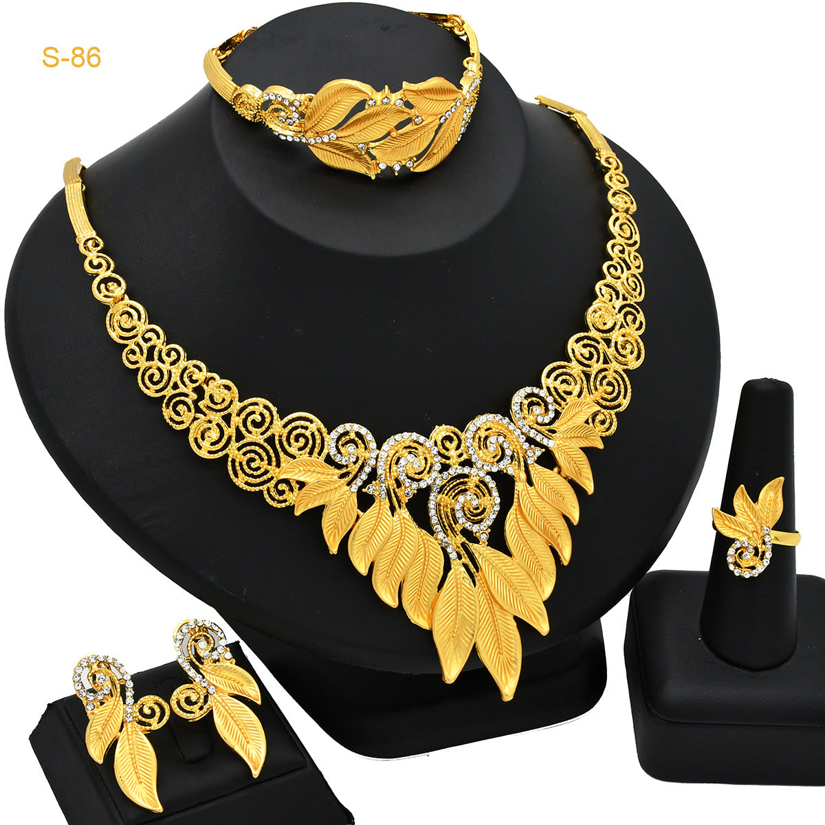 Boucles d'oreilles Bracelet en collier de mariée Saudi pour femmes