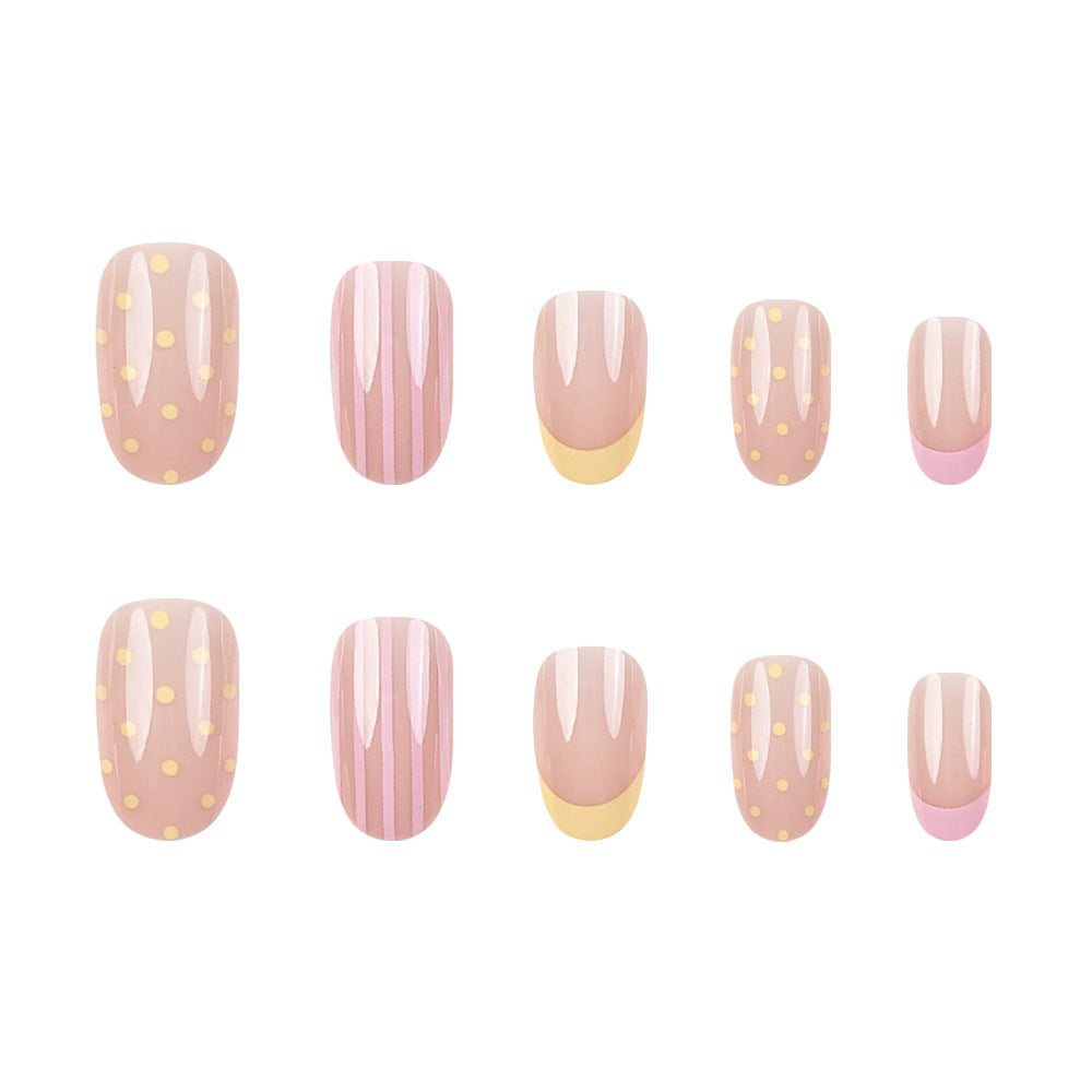 Stickers 24 Pièces de Short Almond en forme de Nail Acrylique Portable avec Bords Jaunes et Fren