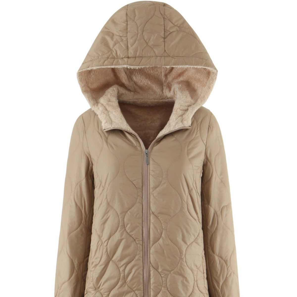 Manteau rembourré à capuche de taille moyenne pour femmes avec doublure en polaire