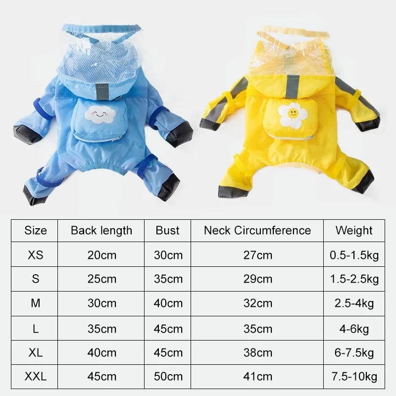 Pet Puppy Dog Raincoat Rain Jacket Coverage 4 Jambes Full Body Protection Waterproof Rainboo