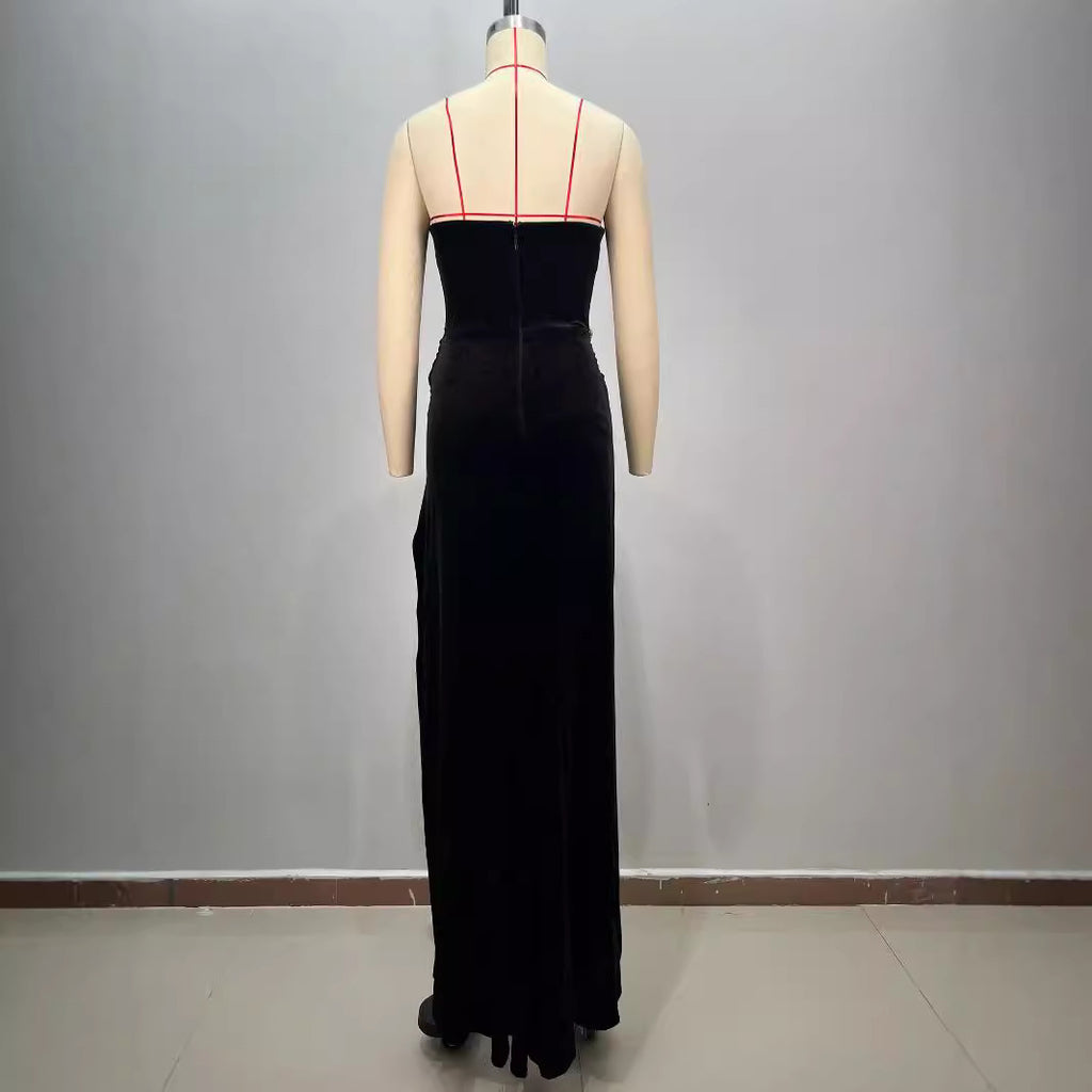 Robe longue de foreuse noir bandeau mince pour femme
