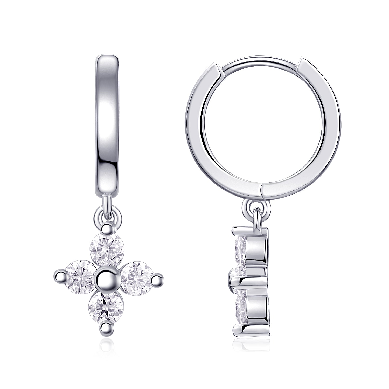 S925 Argent Sterling 0,1ct D Couleur VVS1 Boucles d'oreilles de boucles de trèfle de Moissanite 3,8g Plat platine