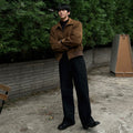 Veste en cuir court style rétro pour hommes