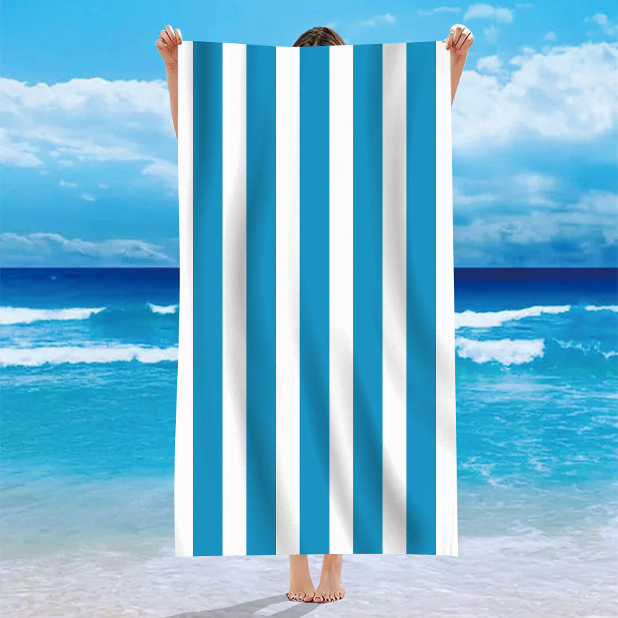 Velours à face unique Personnalisé modèle rayé Serviette de bain de plage Microfibre