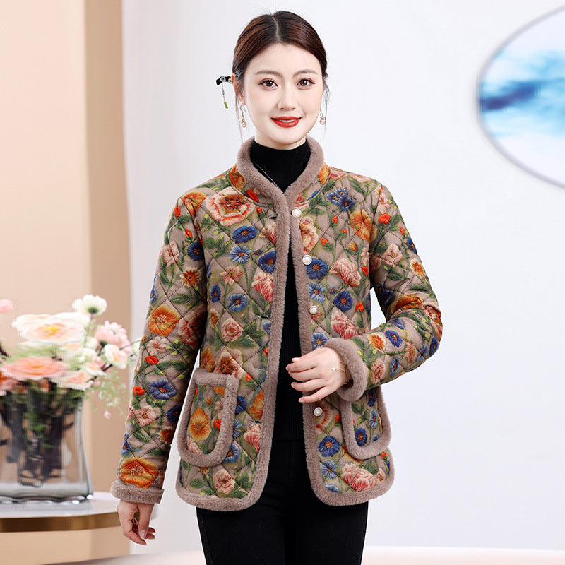 Moms Manteau rembourré en coton à imprimé léopard, doublé de polaire