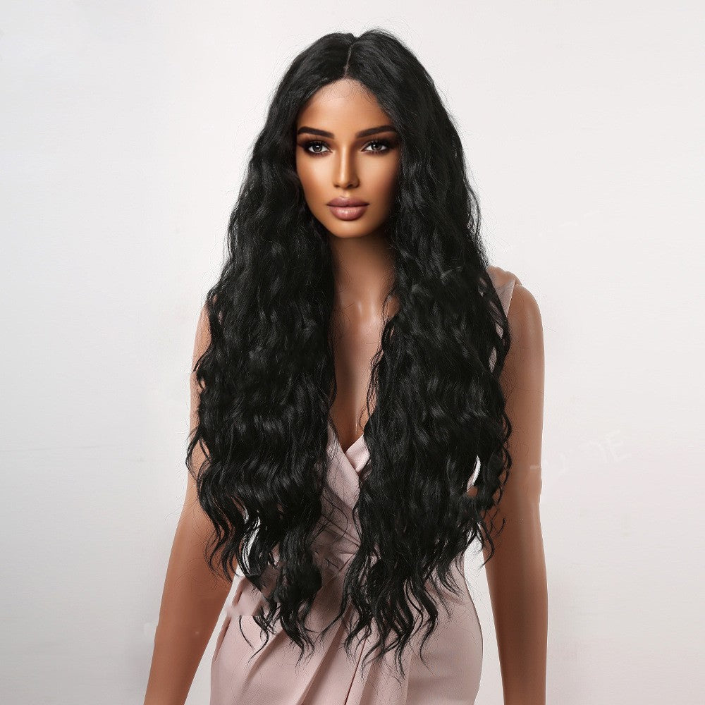 Soie domestique haute température Perruque de soie femme avec longs cheveux bouclés au milieu