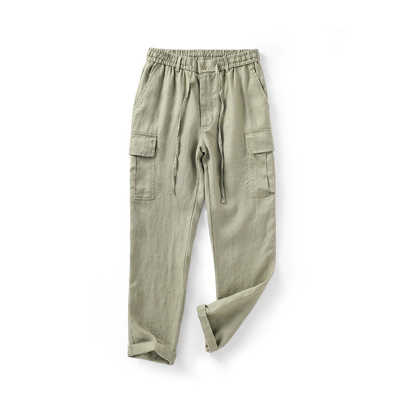 Pantalons en lin respirant à la taille moyenne