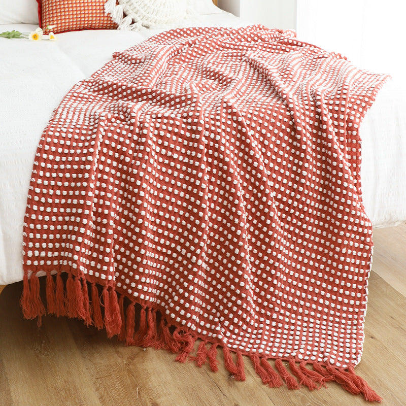 Couverture à mailles pointillée de style nordique Gauze Tassel