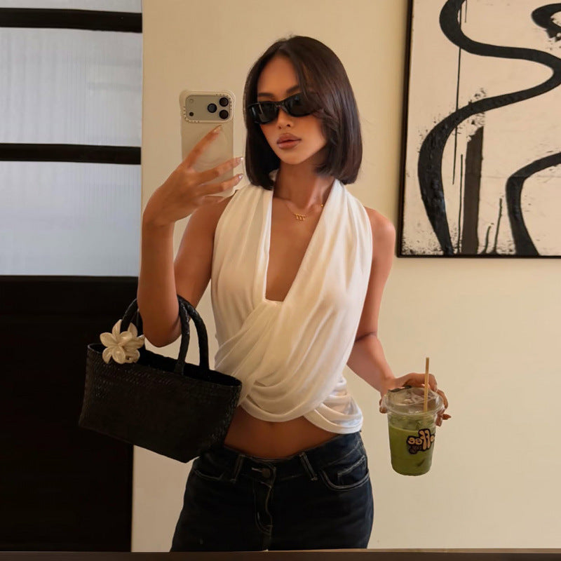 Modeable Street-style Halterneck Backless Asymétrique Top
