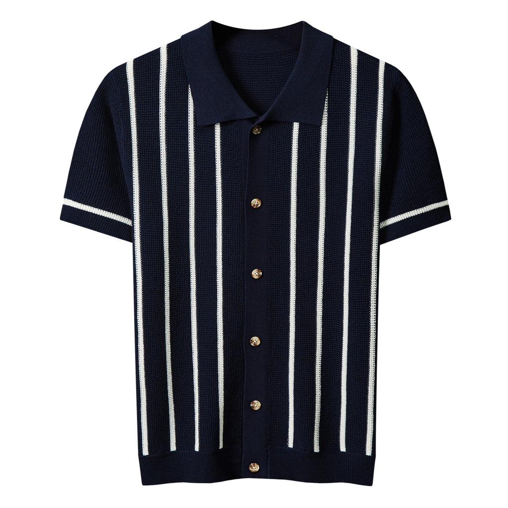 Chandail tricoté d'hiver homme avec impression couleur-bloc et simple lapel
