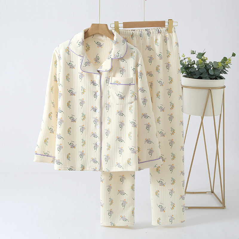 Costume de pyjama en coton d'hiver épais et d'air pour femmes