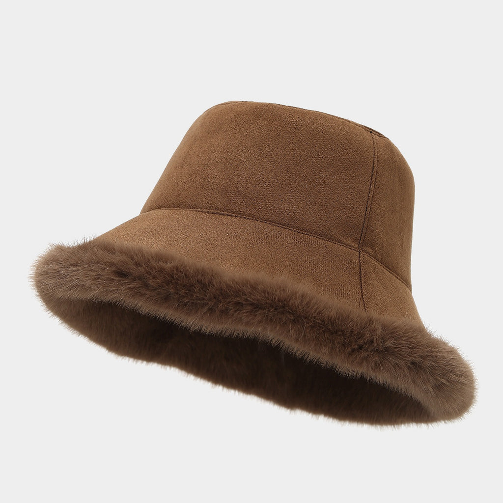 Chapeau de seau double-sidé Chapeau de pêcheur chaud en peluche épais pour femmes