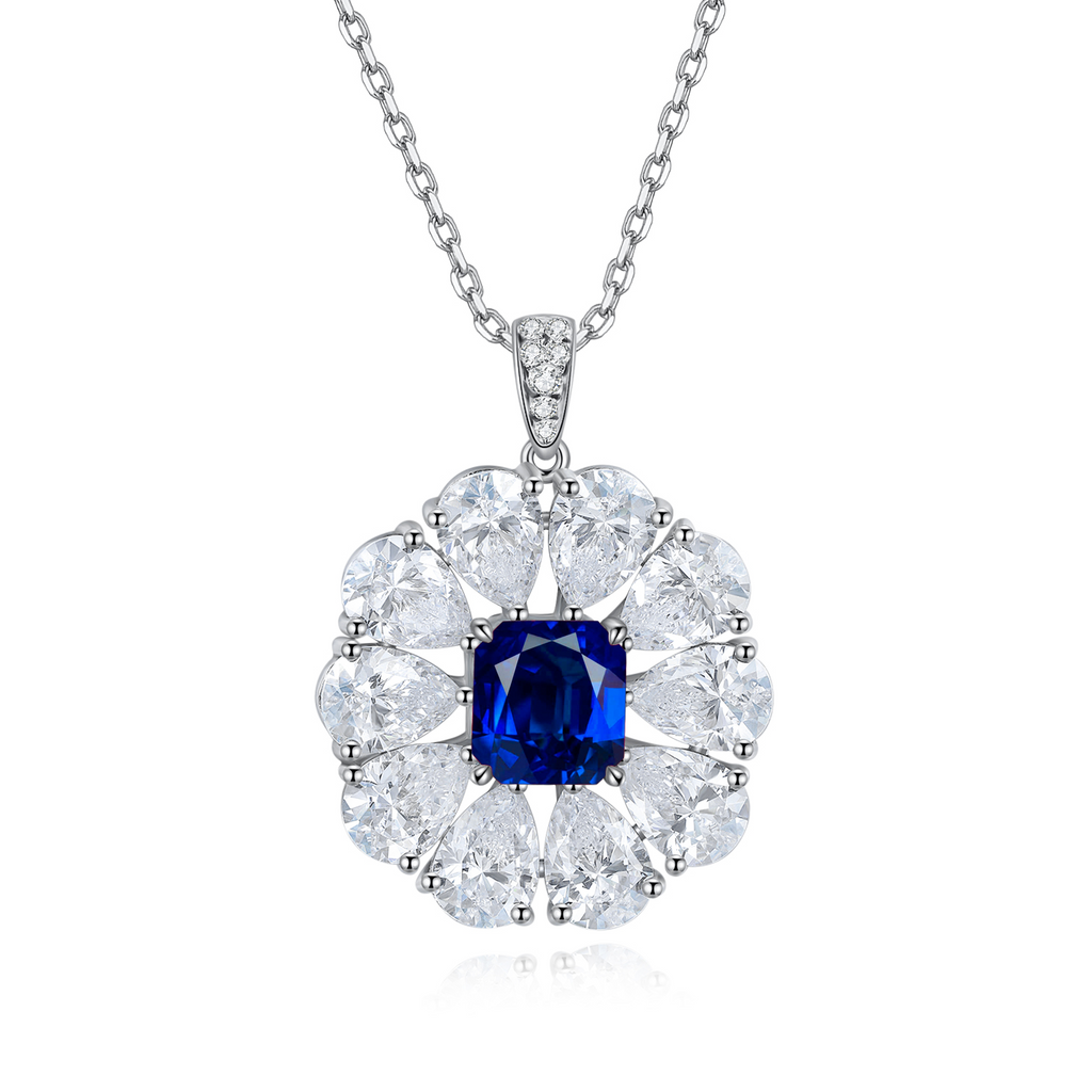 S925 Argent 7.7g Collier de pierre gemme créé en laboratoire
