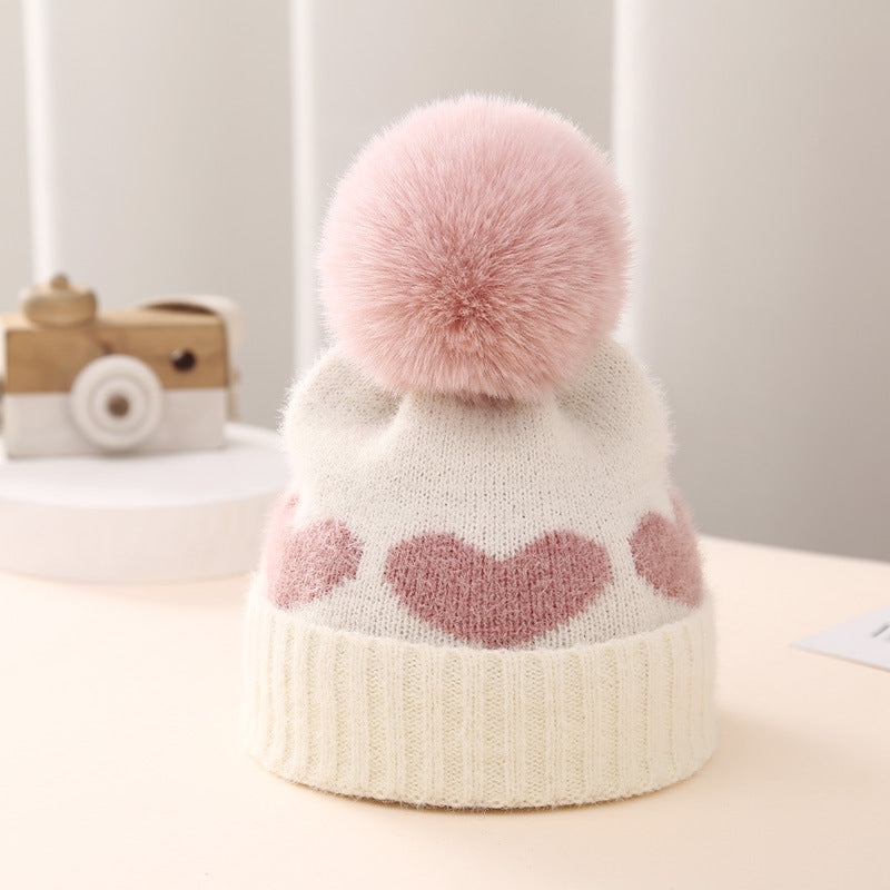 Chapeau de bébé Double couche Coeur Jacquard épais