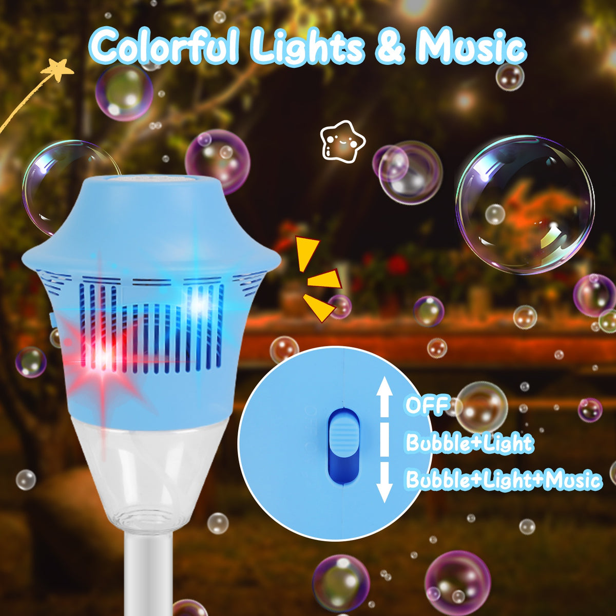 1Pc 3-in-1 Standing Bubble Machine with Colorful Lights and Music, Rechargeable Bubble Maker
