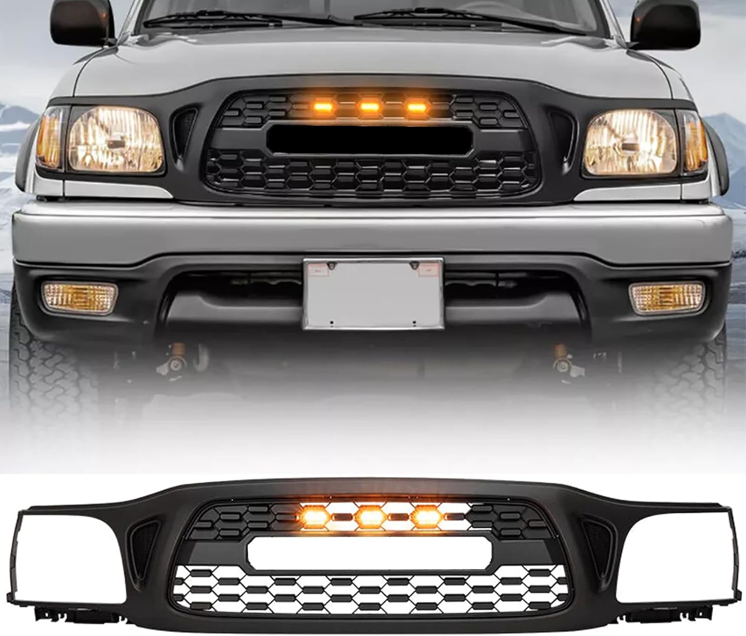 Grille avant convient pour Tacoma 2001 2002 2003 2004 Avec Amber LED Accent Lights Matte Black