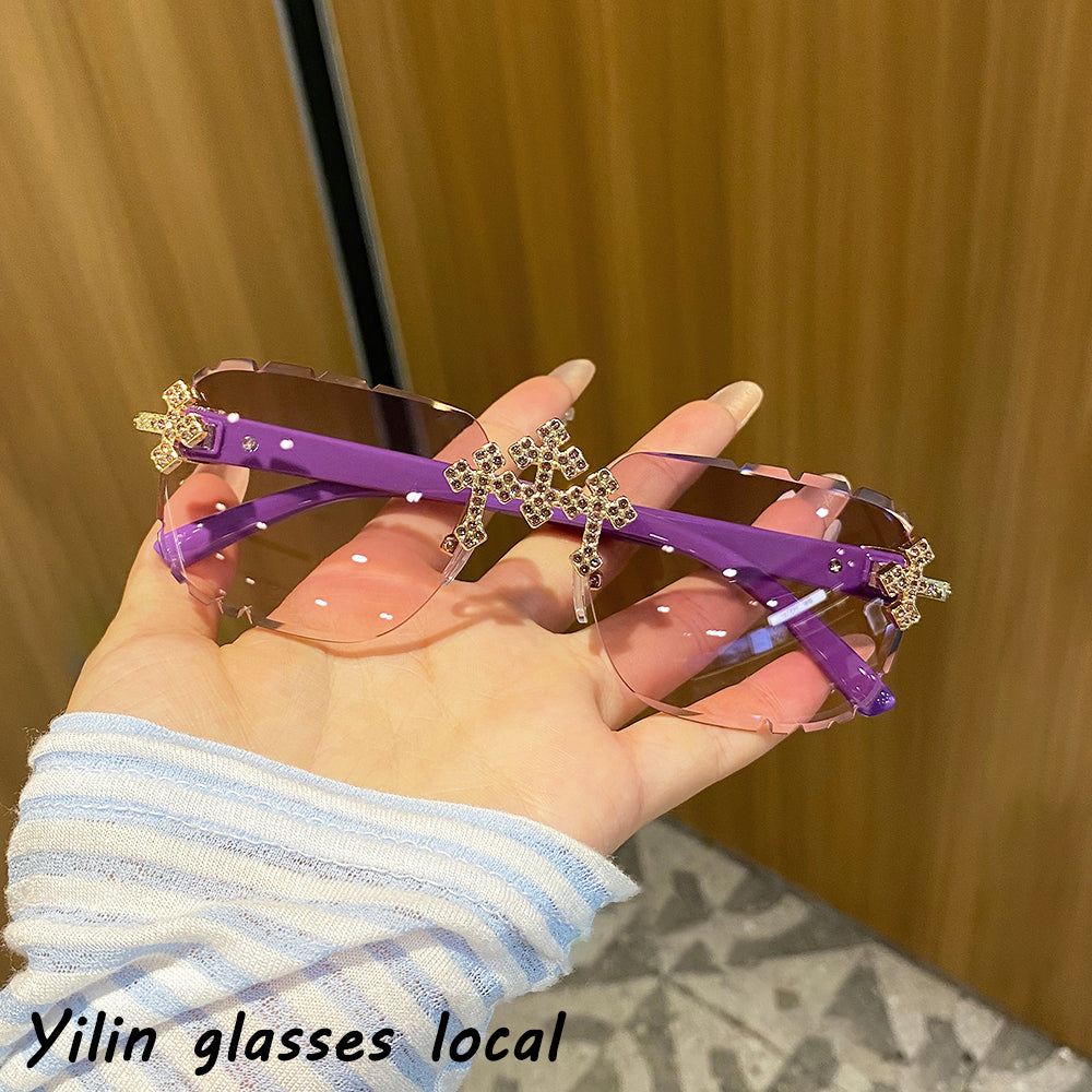 Lunettes de soleil en forme de croix sans cadre pour femmes