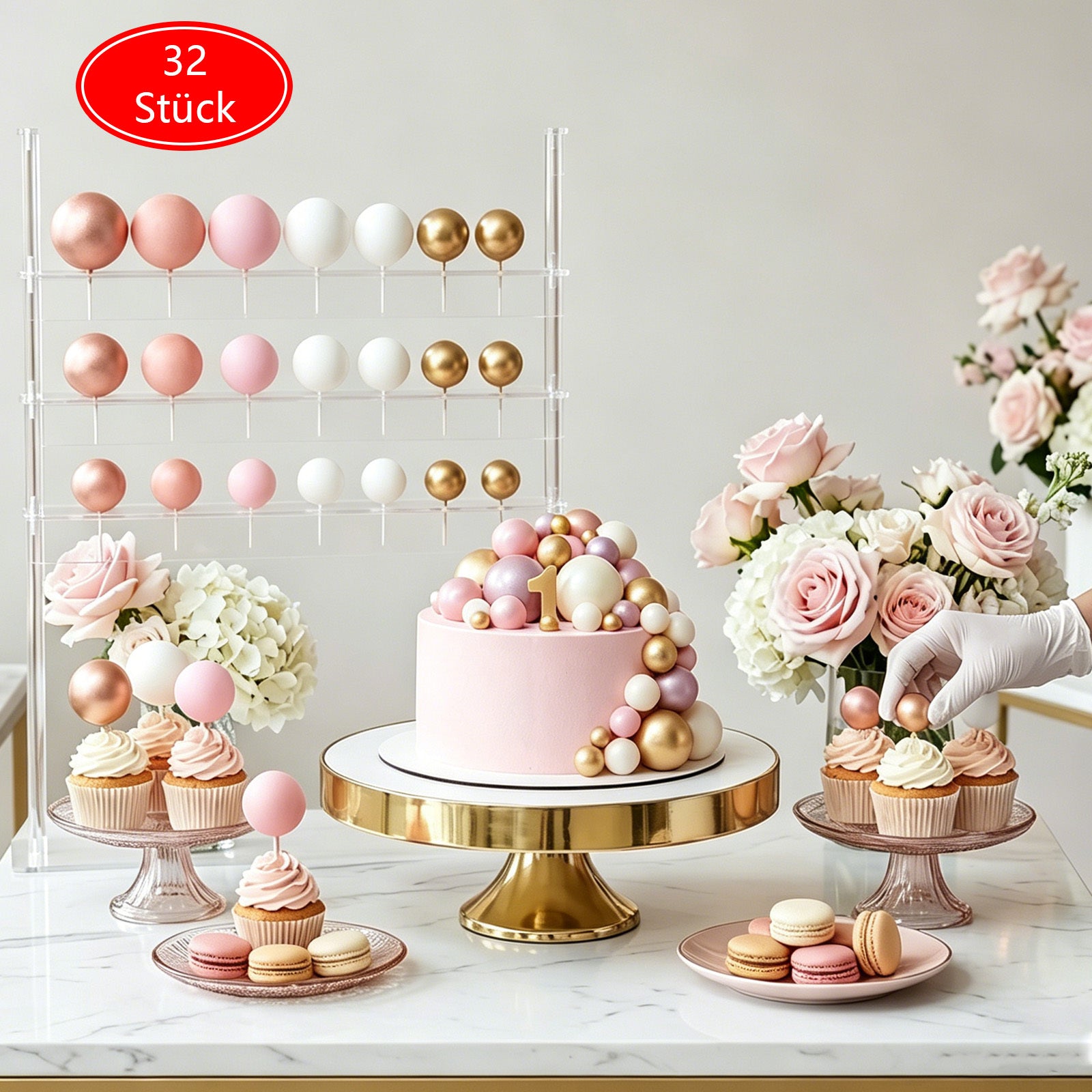Ensemble de 32 perles décoratives – perles colorées en rose