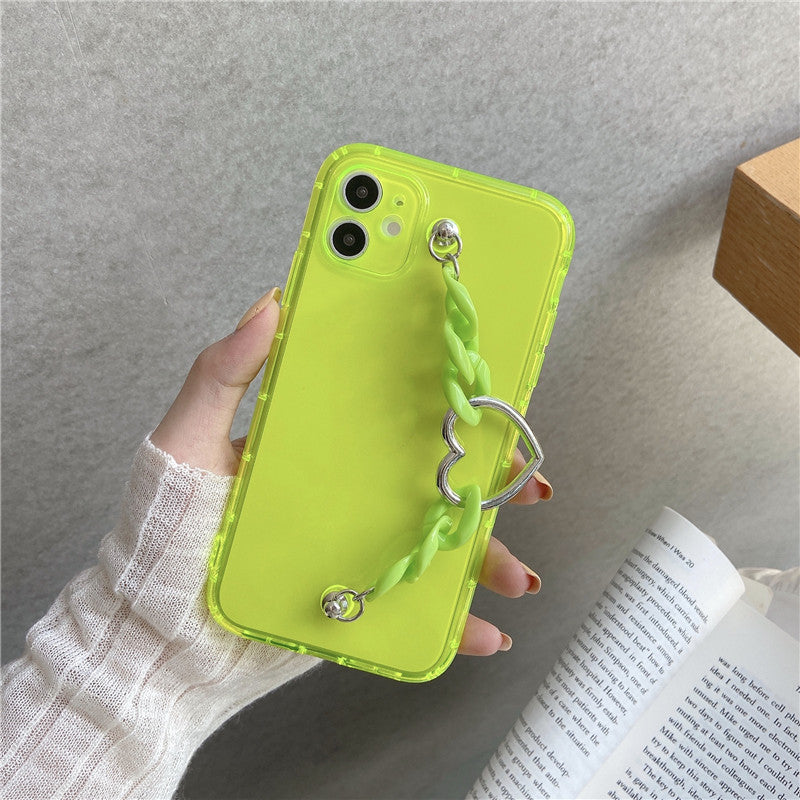Boîtier de téléphone de bracelet de coeur d'amour fluorescent