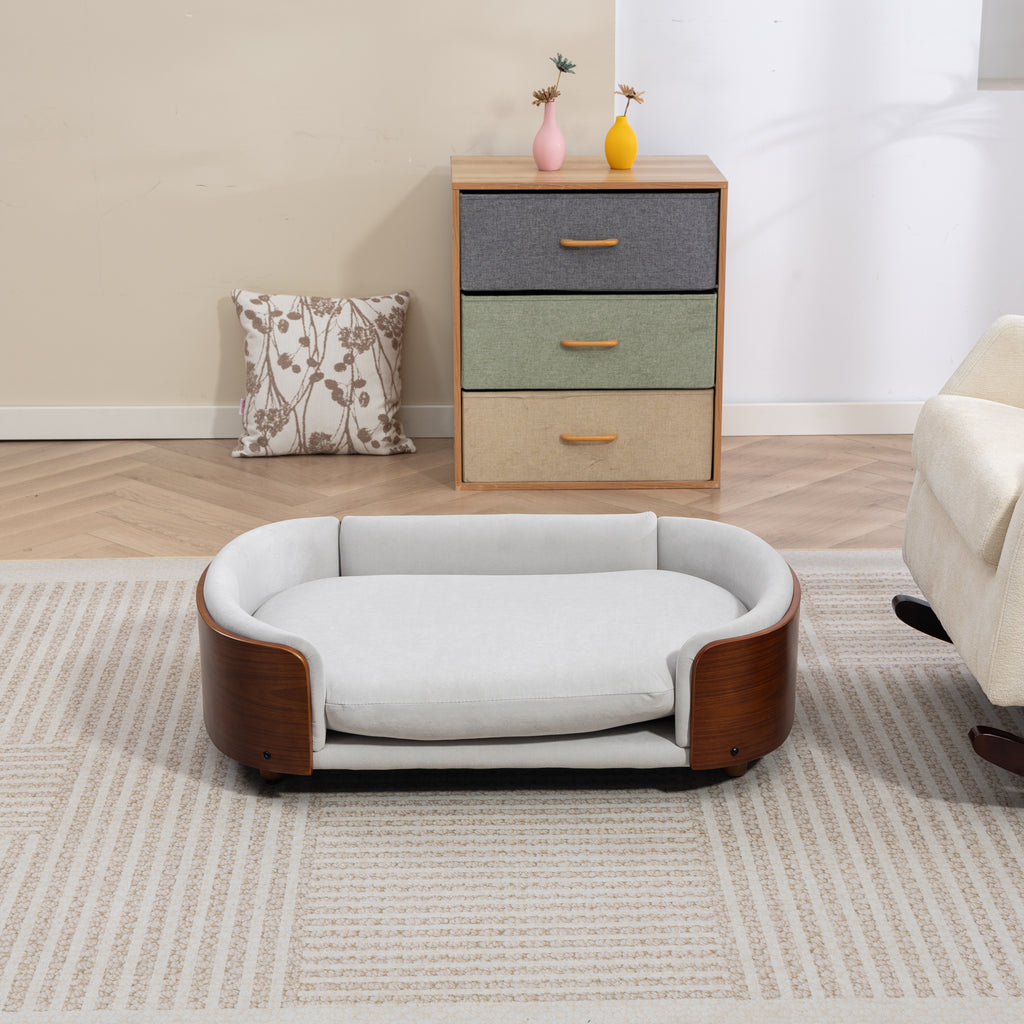 Style scandinave Lit de chien élevé Sofa Pet avec pieds en bois massif et noyer Bent Wood Bac