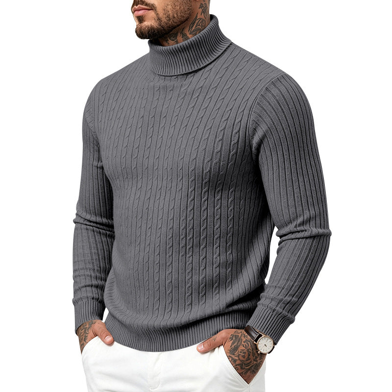Hommes Col tortueux Slim-Fit Vertical-Stripe Chandail occasionnel à manches longues