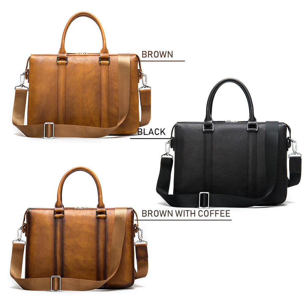 Porte-monnaie en cuir vintage pour homme Affaires tendance Sac à main informatique 14 pouces
