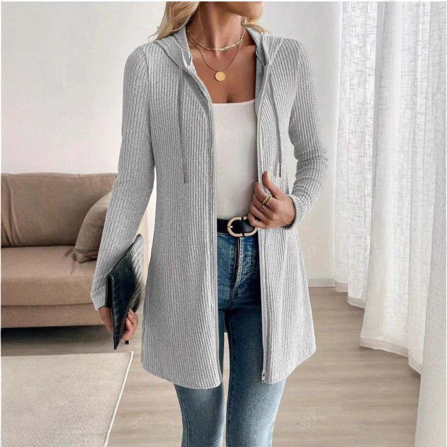 Cardigan à manches longues à fermeture zippée pour femmes