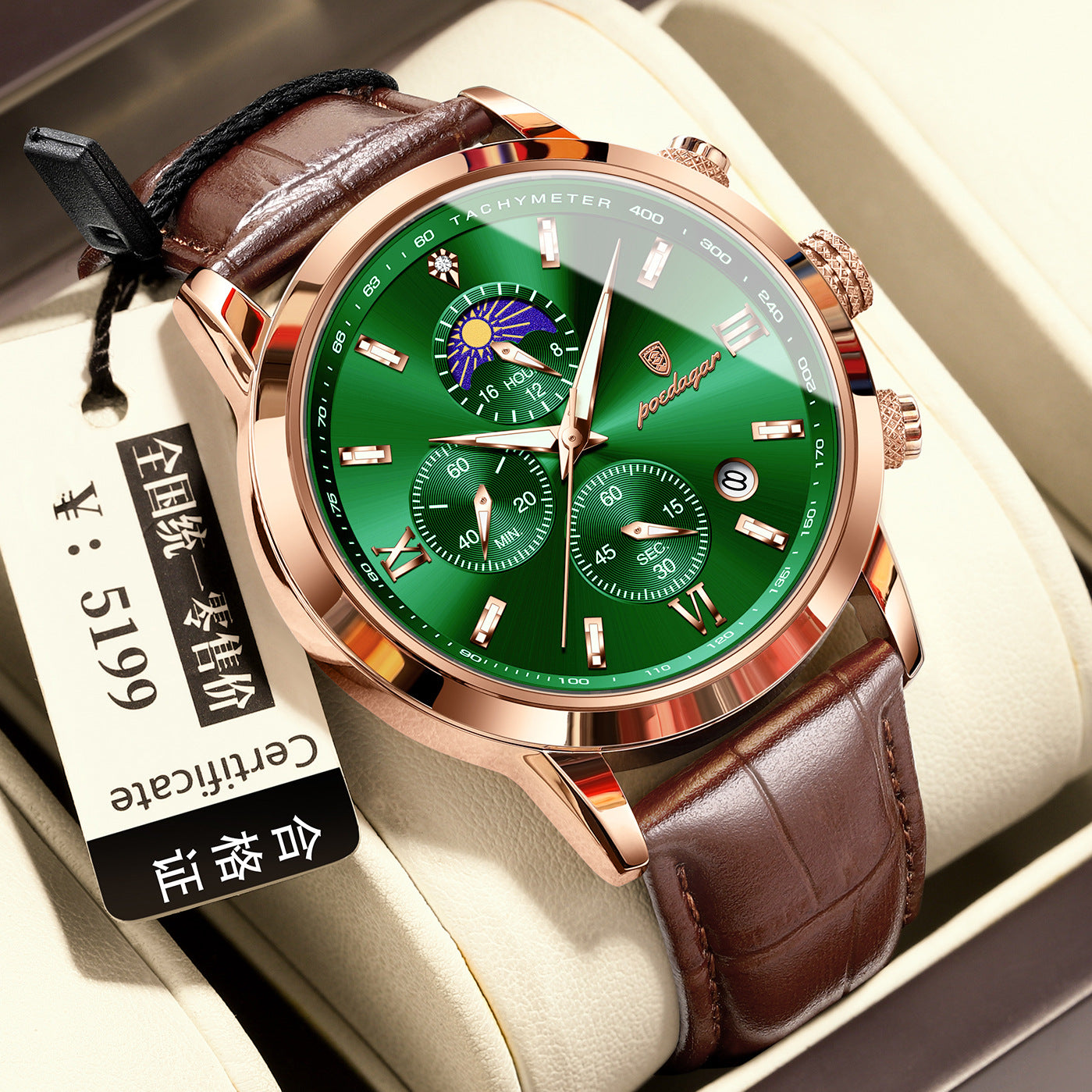 Montre masculine multi-fonctions sport Timing Lune Phase