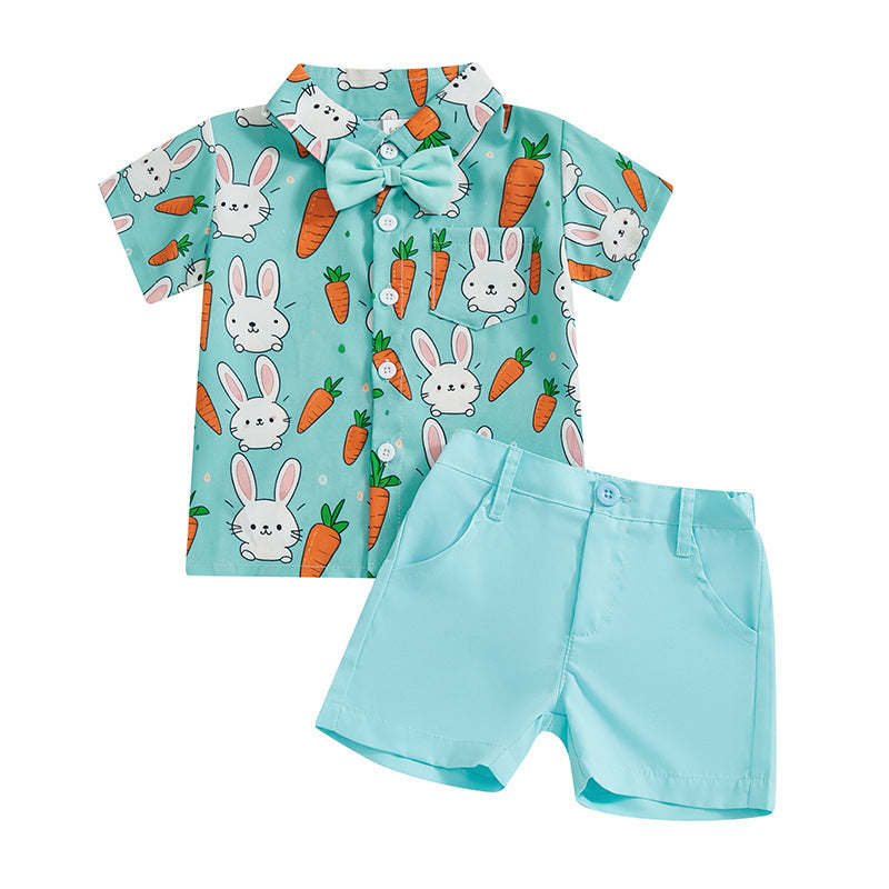 Gentleman Lapin imprimé Bow Tie chemise et short à manches courtes deux pièces ensemble