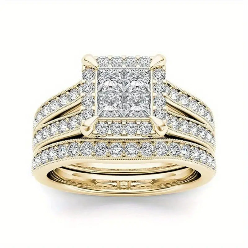 Anneau en zircon plaqué or pour femmes