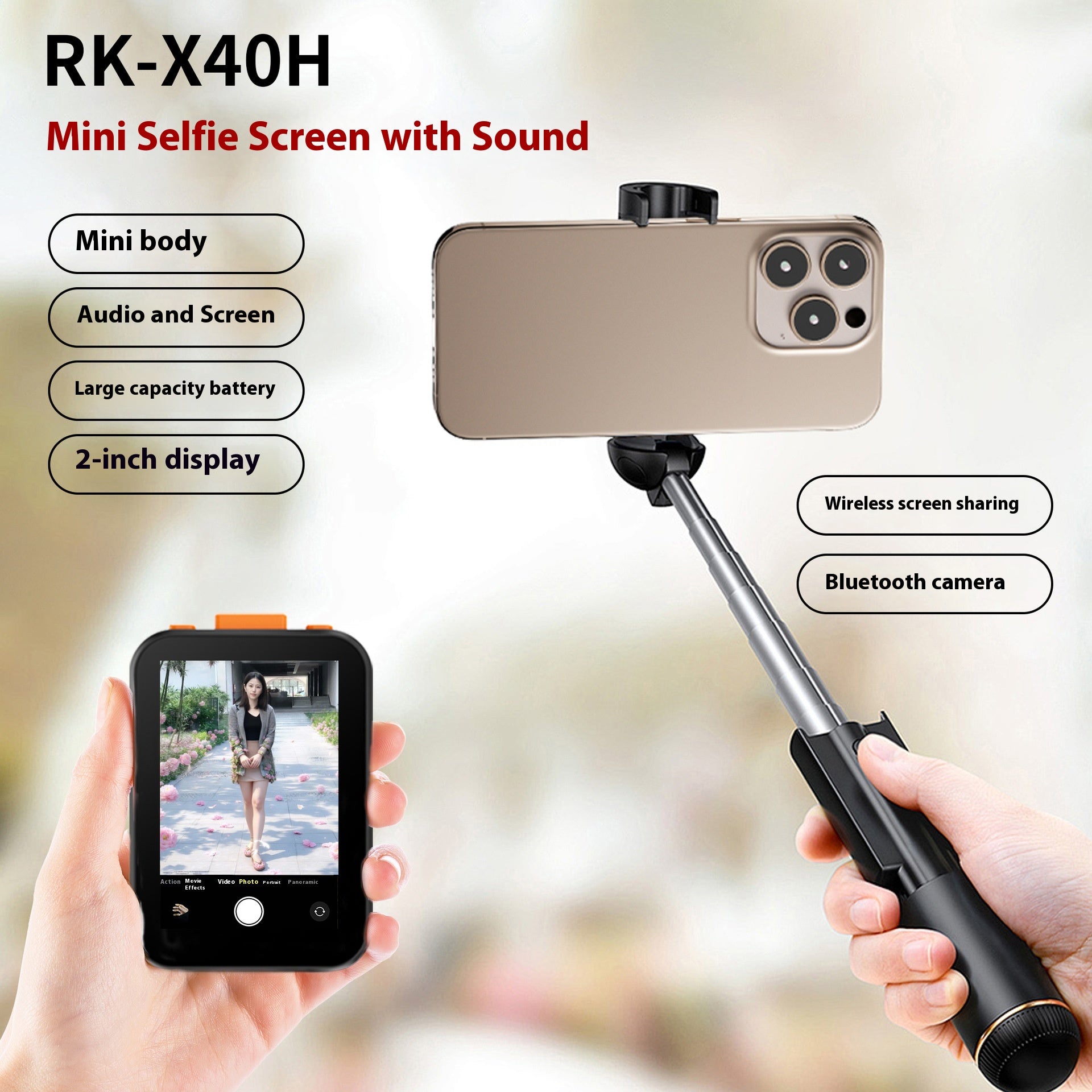 Projection d'écran Photo à distance Bluetooth Selfie Stick