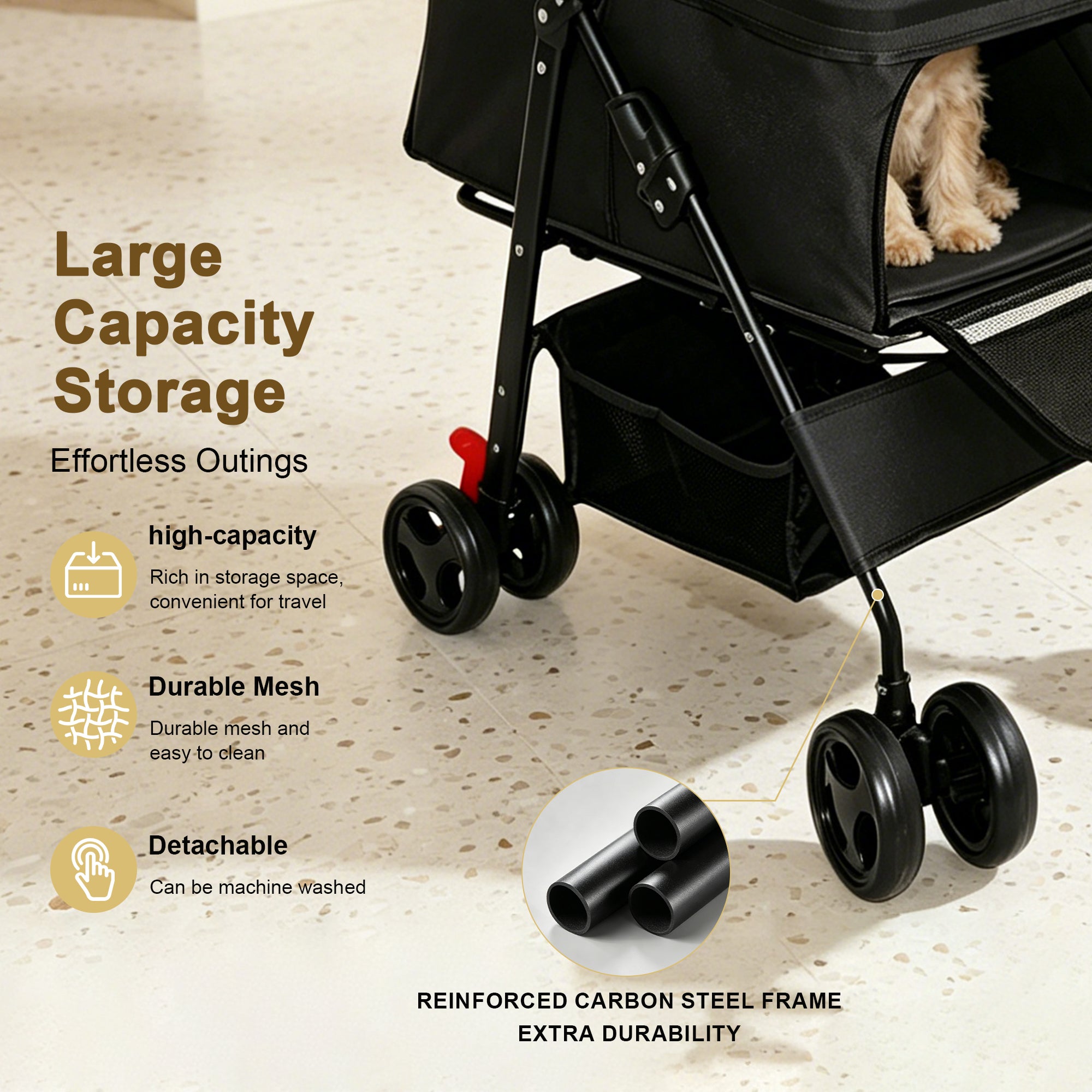 Poussette pliable pour petits chiens et chats de moins de 28 lb avec plateau multifonctionnel