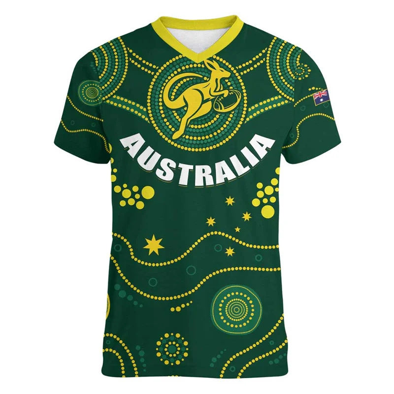 Modèle Kangaroo australien T-shirt pour enfants Imprimé Animal Pattern Sports Col V Court-