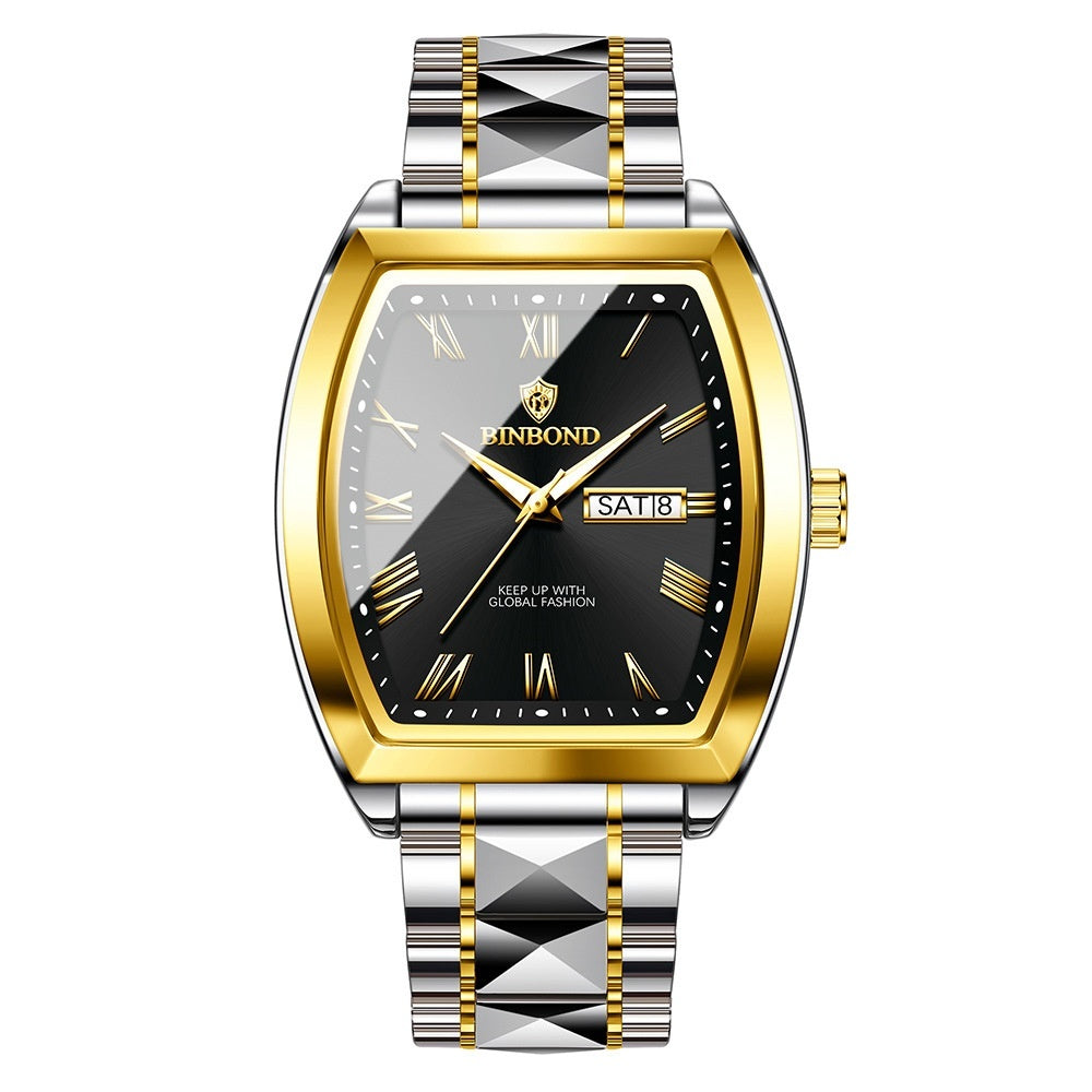 Dual Calendar pour hommes Montre à quartz lumineux