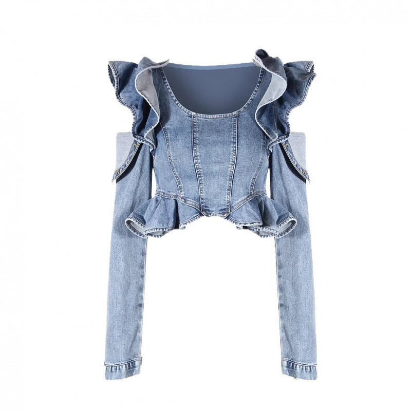 Haut du denim de la récolte de corset à omoplate
