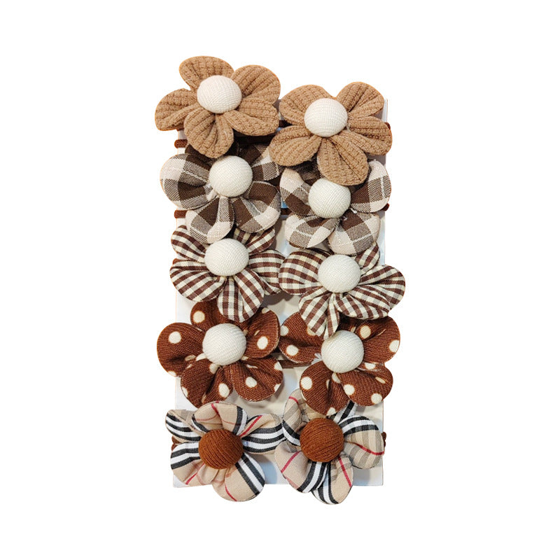 Lait Coffee Color Hair Ties pour les filles - Floral Pattern Bandes de cheveux élastiques Set pour la queue de cheval