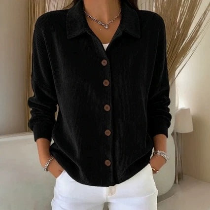 Veste à manches longues de cardigan polyvalente à bouton côtelé femme Anno