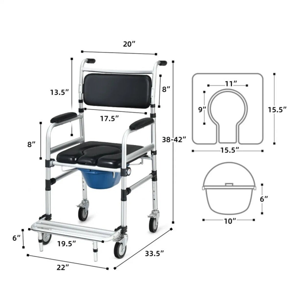 2-en-1 en aluminium Commode douche bain/toilette en fauteuil roulant utilisation