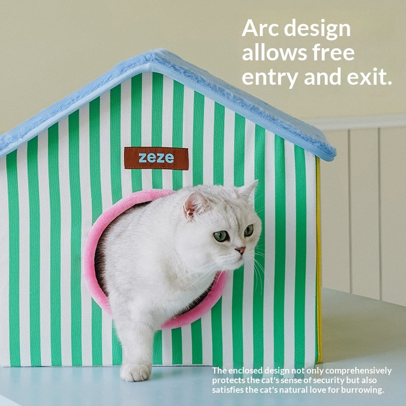 Warm Foldable Enclosed Cat Sleeping House